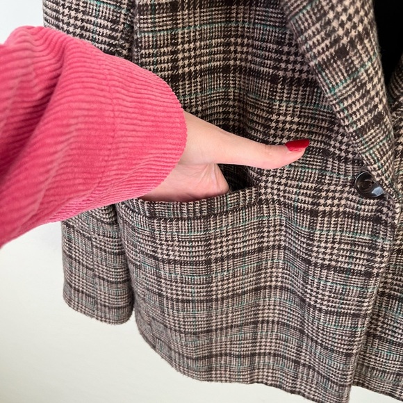Amour Vert Pipa Wool Plaid Single Button Blazer Brown and Teal Plaid Size Medium - Picture 4 of 7